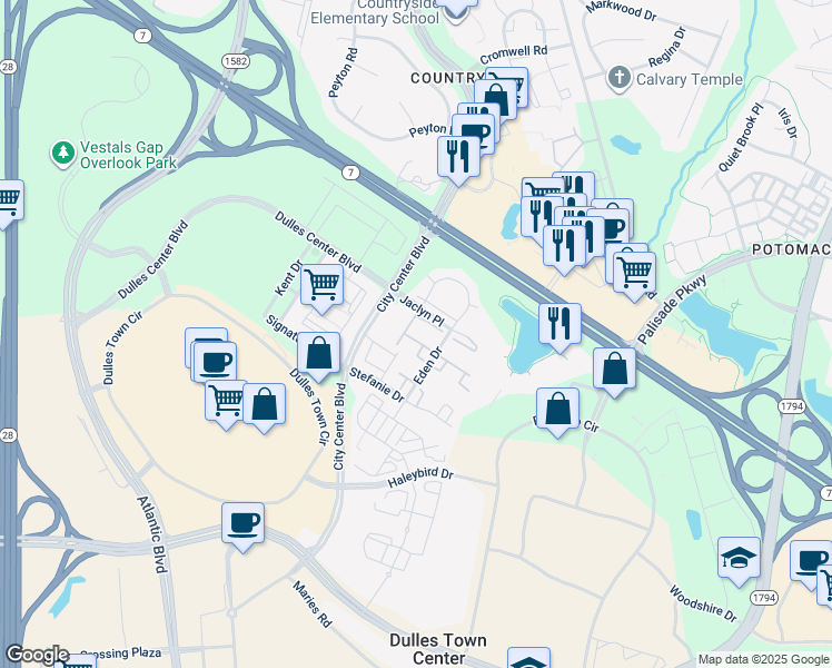 map of restaurants, bars, coffee shops, grocery stores, and more near 45806 Matador Terrace in Sterling