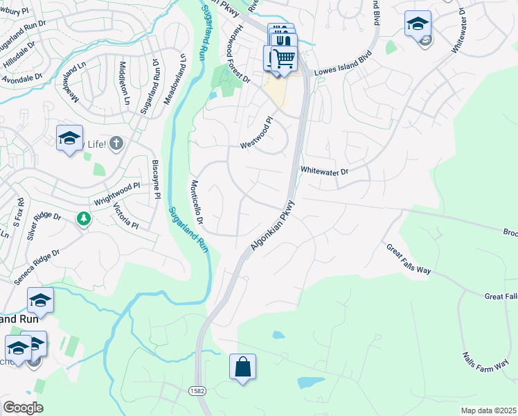 map of restaurants, bars, coffee shops, grocery stores, and more near 20053 Great Falls Forest Drive in Great Falls