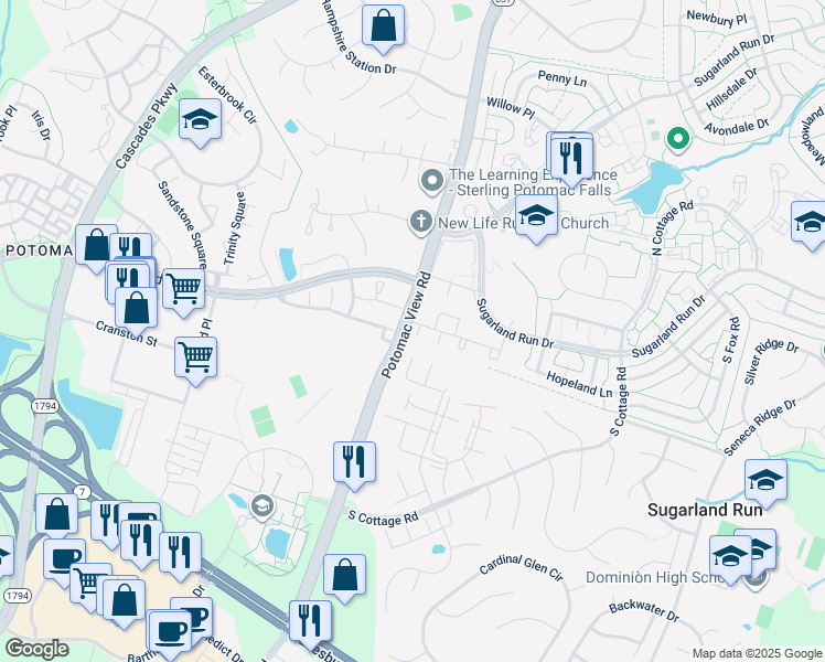 map of restaurants, bars, coffee shops, grocery stores, and more near 735 Brethour Court in Sterling