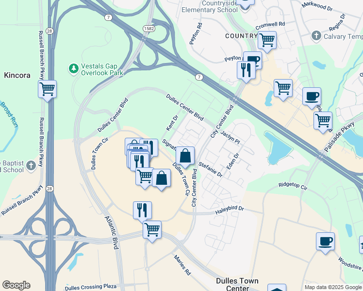 map of restaurants, bars, coffee shops, grocery stores, and more near 21029 Stanford Square in Sterling
