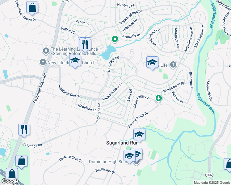 map of restaurants, bars, coffee shops, grocery stores, and more near 788 Sugarland Run Drive in Sterling