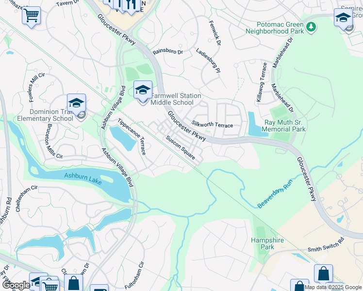 map of restaurants, bars, coffee shops, grocery stores, and more near 44258 Suscon Square in Ashburn