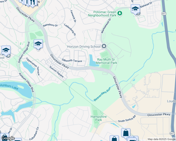 map of restaurants, bars, coffee shops, grocery stores, and more near 44410 Whitford Square in Ashburn