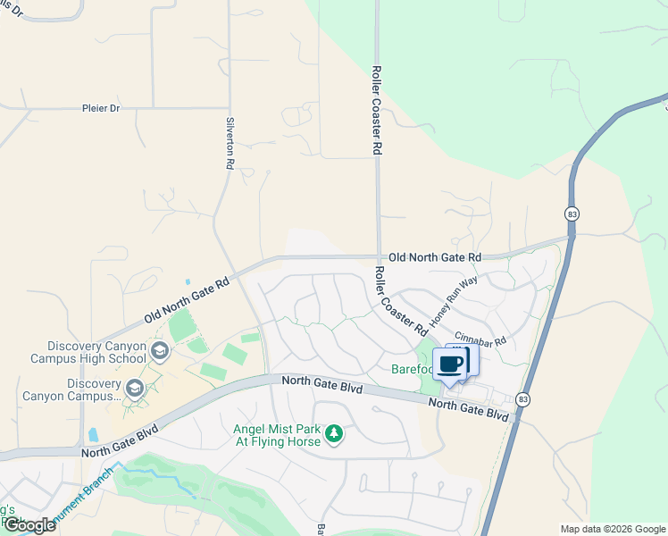 map of restaurants, bars, coffee shops, grocery stores, and more near 2030 Diamond Creek Drive in Colorado Springs