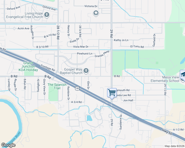 map of restaurants, bars, coffee shops, grocery stores, and more near 2878 B Road in Grand Junction
