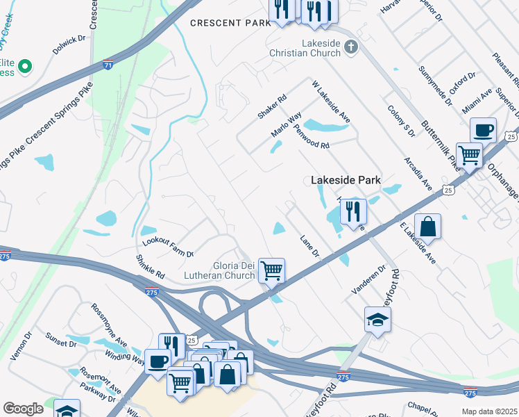 map of restaurants, bars, coffee shops, grocery stores, and more near in Villa Hills