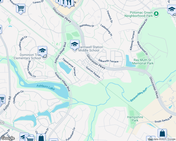 map of restaurants, bars, coffee shops, grocery stores, and more near 44233 Cessna Lane in Ashburn