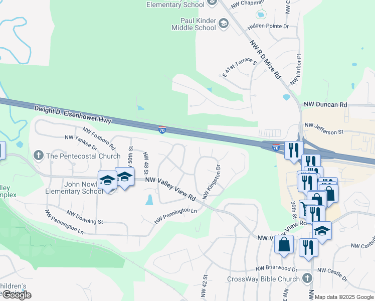 map of restaurants, bars, coffee shops, grocery stores, and more near 1600 Northwest Amesbury Court in Blue Springs