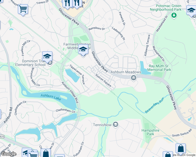 map of restaurants, bars, coffee shops, grocery stores, and more near 44233 Cessna Lane in Ashburn