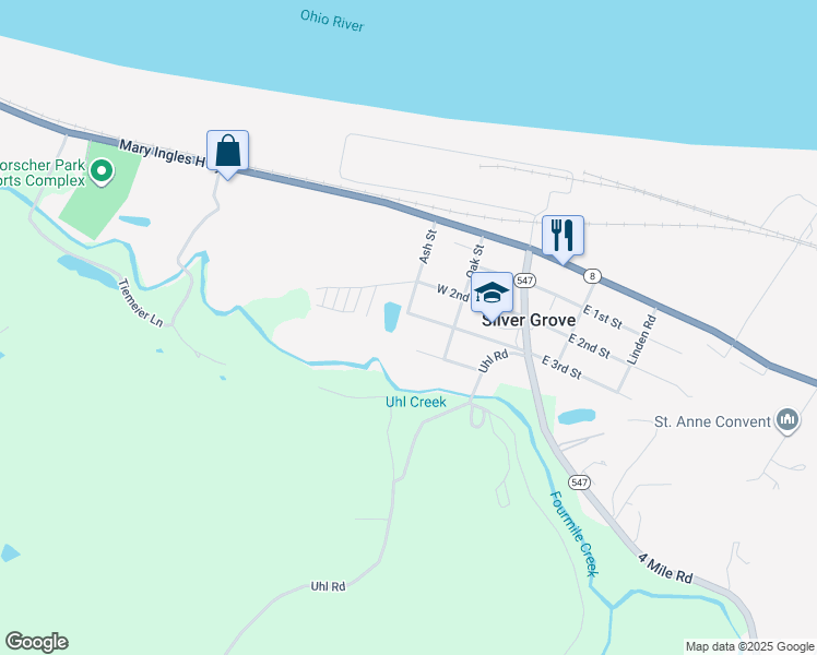map of restaurants, bars, coffee shops, grocery stores, and more near in Silver Grove