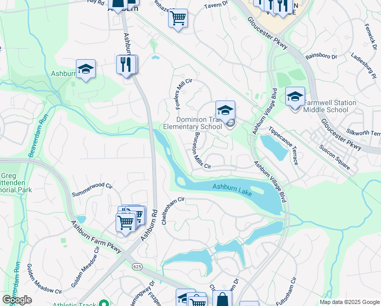 map of restaurants, bars, coffee shops, grocery stores, and more near 21052 Roaming Shores Terrace in Ashburn