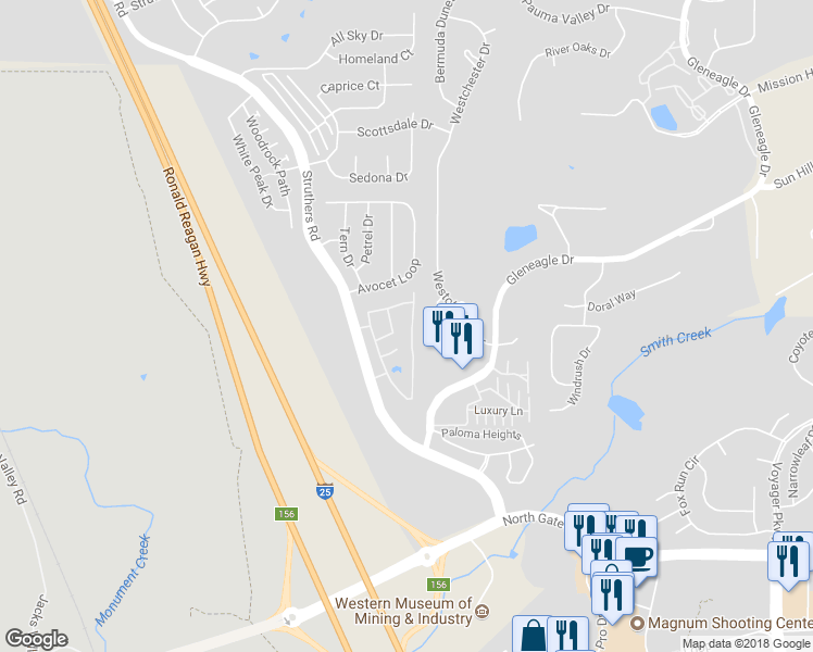map of restaurants, bars, coffee shops, grocery stores, and more near 13795 Paradise Villas Grove in Colorado Springs