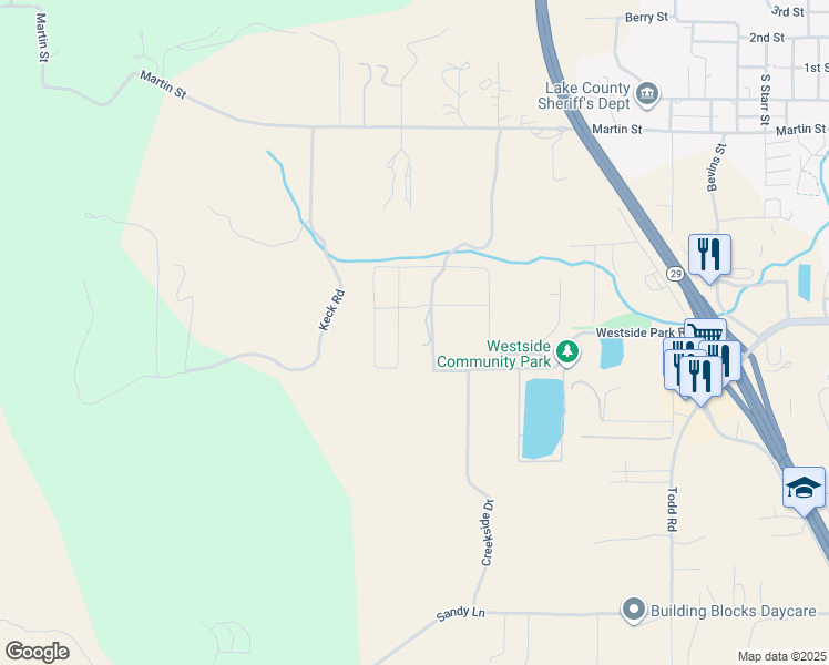 map of restaurants, bars, coffee shops, grocery stores, and more near 1473 Martin Street in Lakeport