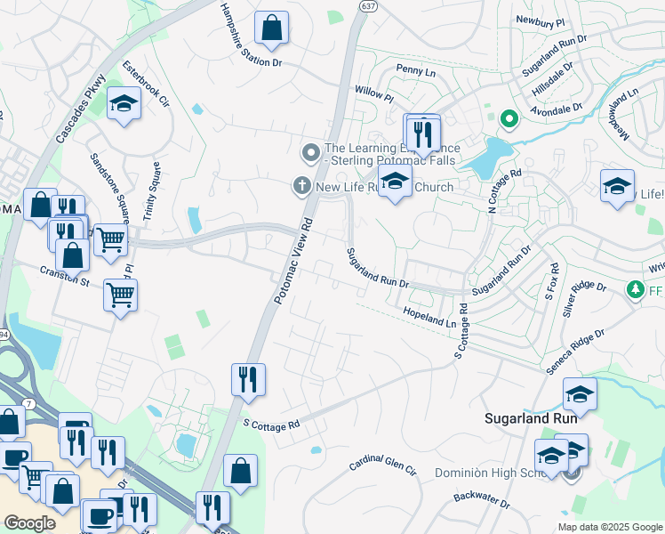 map of restaurants, bars, coffee shops, grocery stores, and more near 302 Argus Place in Sterling