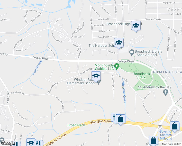 map of restaurants, bars, coffee shops, grocery stores, and more near 530 Wintersweet Court in Annapolis