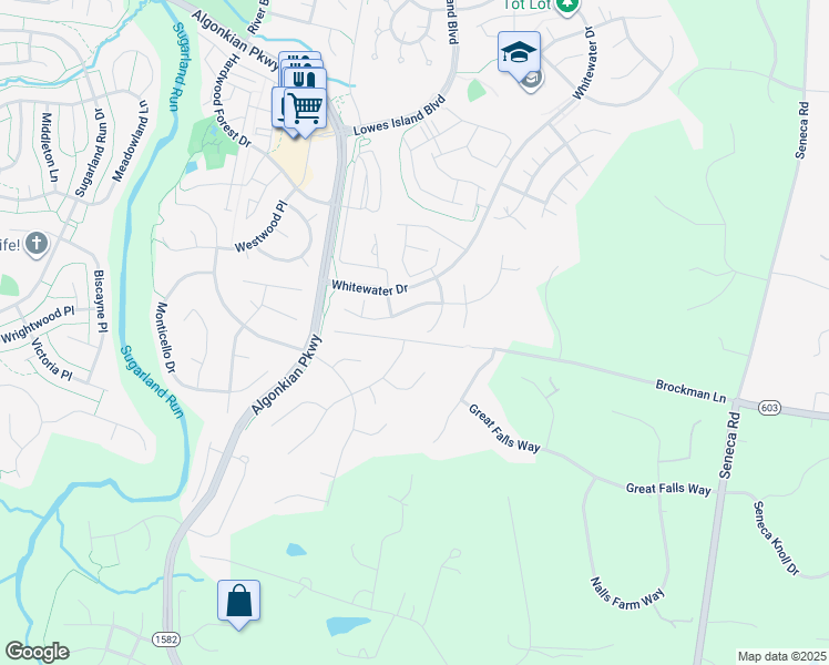 map of restaurants, bars, coffee shops, grocery stores, and more near 20987 Canal Crossing Court in Sterling