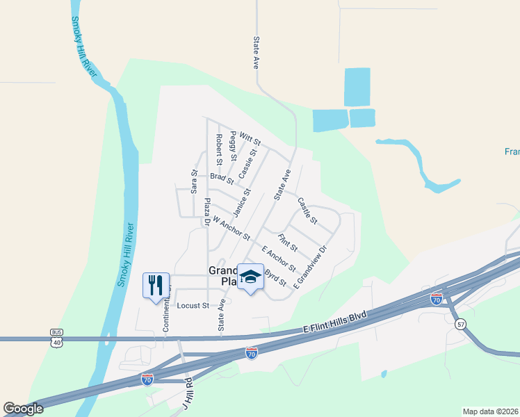 map of restaurants, bars, coffee shops, grocery stores, and more near 707 Jerry Drive in Junction City