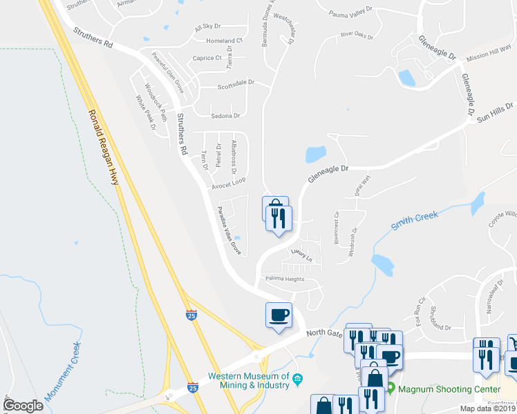 map of restaurants, bars, coffee shops, grocery stores, and more near 14070 Nichlas Court in Colorado Springs