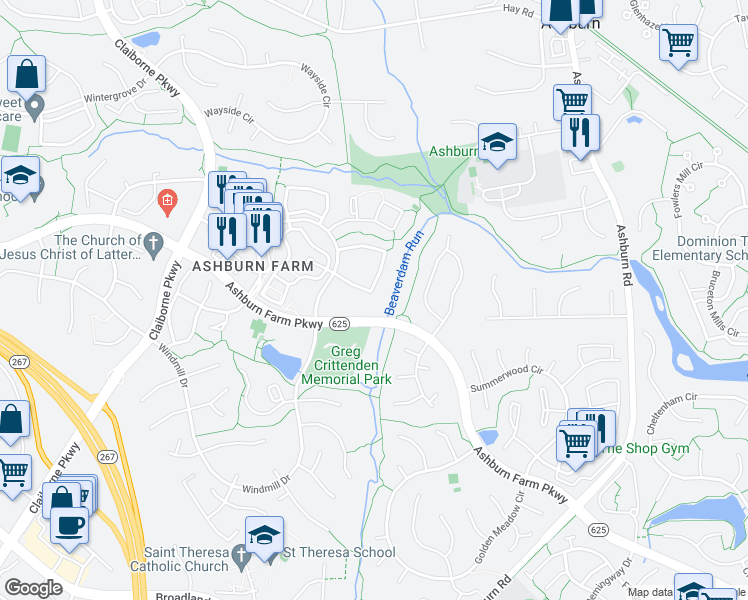 map of restaurants, bars, coffee shops, grocery stores, and more near 43584 Blacksmith Square in Ashburn