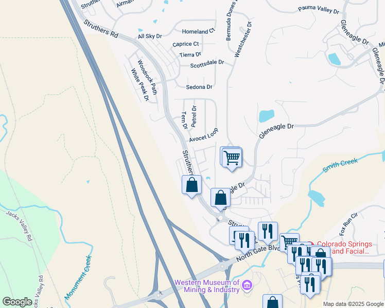 map of restaurants, bars, coffee shops, grocery stores, and more near 13940 Paradise Villas Grove in Colorado Springs
