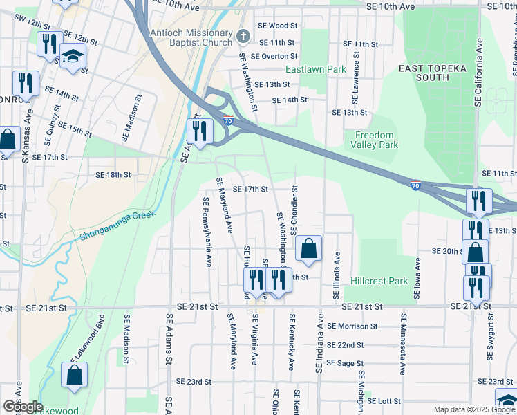 map of restaurants, bars, coffee shops, grocery stores, and more near 914 Southeast 18th Street in Topeka