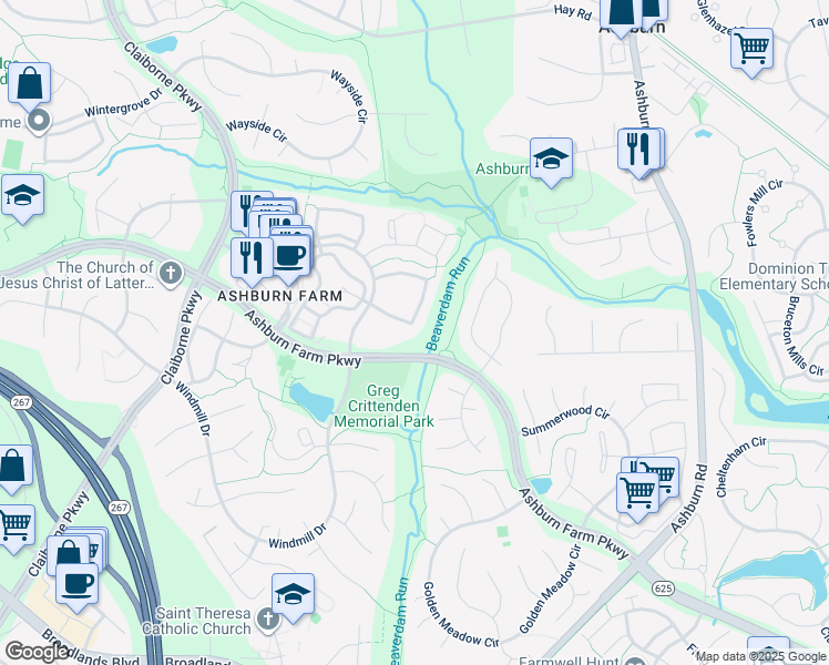 map of restaurants, bars, coffee shops, grocery stores, and more near 43584 Blacksmith Square in Ashburn