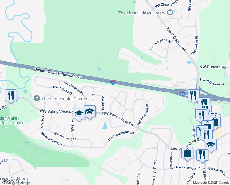 map of restaurants, bars, coffee shops, grocery stores, and more near 4600 Northwest Amesbury Place in Blue Springs