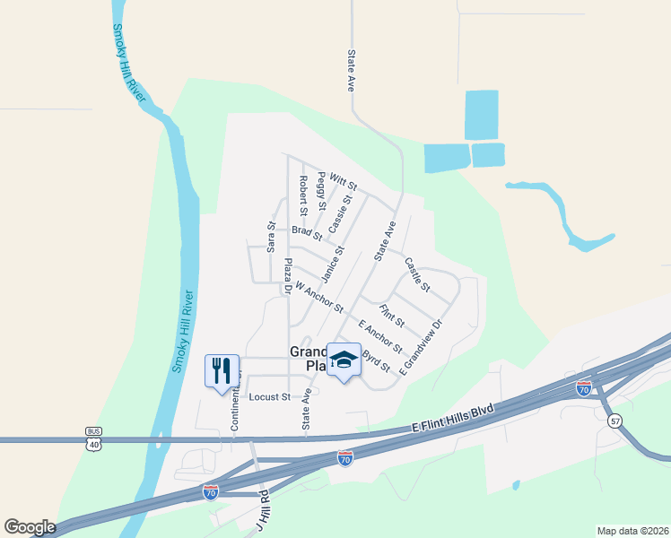 map of restaurants, bars, coffee shops, grocery stores, and more near 618 Janice Street in Junction City