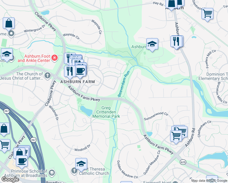 map of restaurants, bars, coffee shops, grocery stores, and more near 43586 Blacksmith Square in Ashburn