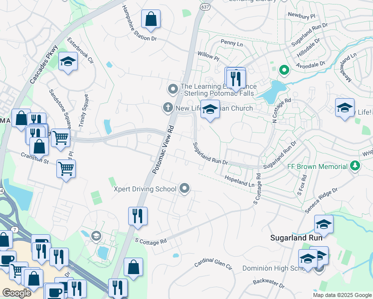 map of restaurants, bars, coffee shops, grocery stores, and more near 301 Argus Place in Sterling