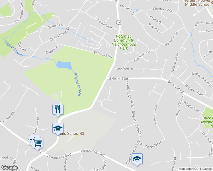 map of restaurants, bars, coffee shops, grocery stores, and more near 16 Nantucket Court in Rockville