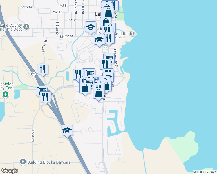 map of restaurants, bars, coffee shops, grocery stores, and more near 1152 South Main Street in Lakeport