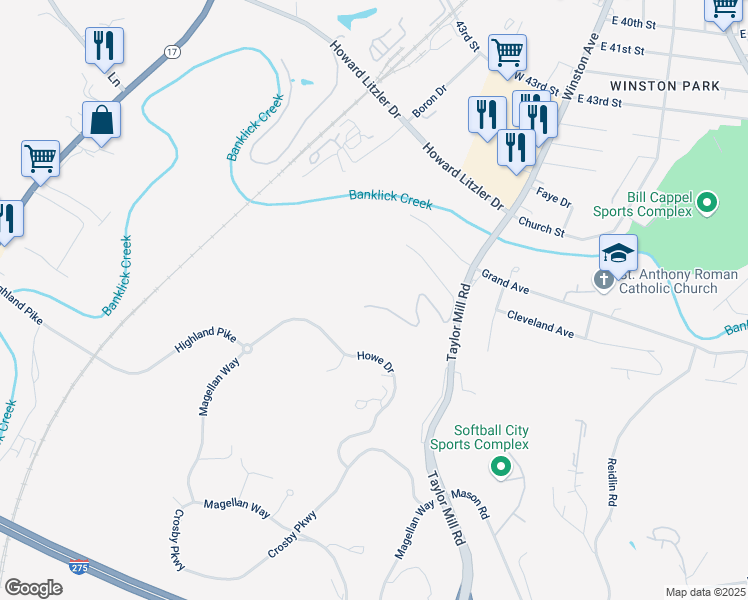 map of restaurants, bars, coffee shops, grocery stores, and more near 4885 Taylor Mill Road in Taylor Mill