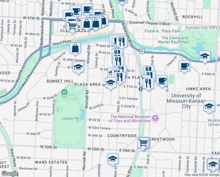 map of restaurants, bars, coffee shops, grocery stores, and more near in Kansas City