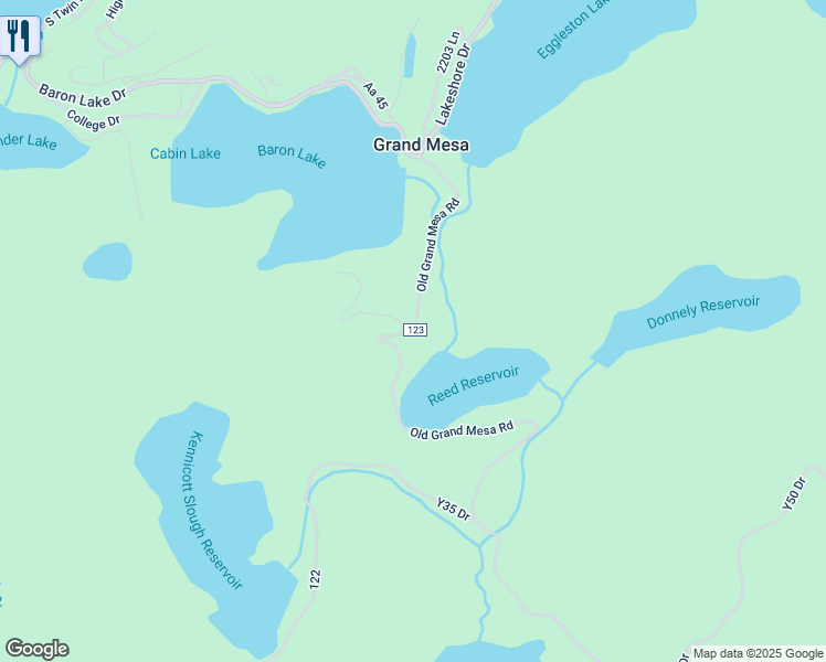 map of restaurants, bars, coffee shops, grocery stores, and more near 26267 Old Grand Mesa Road in Cedaredge