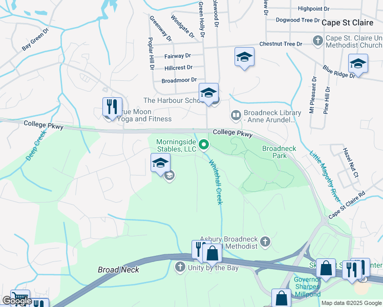 map of restaurants, bars, coffee shops, grocery stores, and more near 558 Broadneck Road in Annapolis