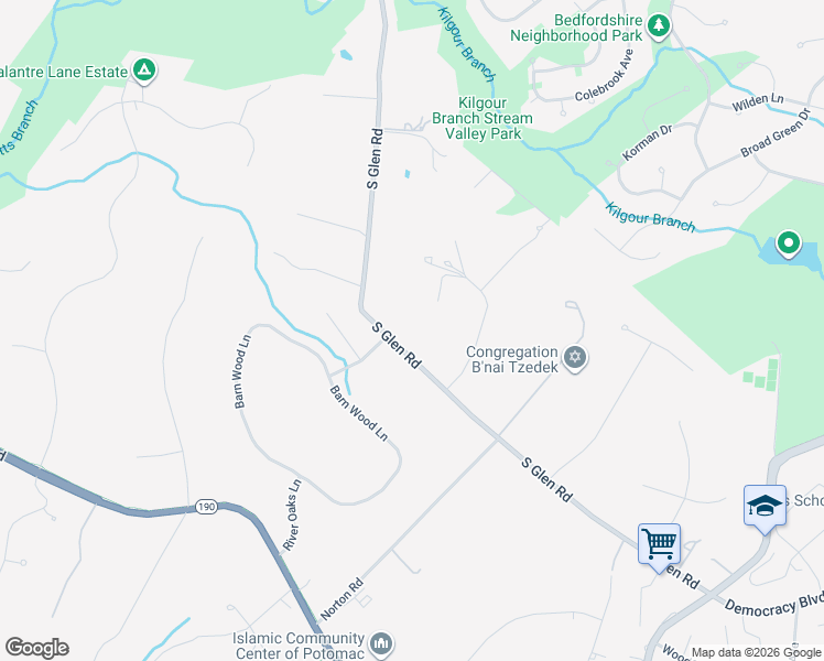 map of restaurants, bars, coffee shops, grocery stores, and more near 10835 South Glen Road in Potomac