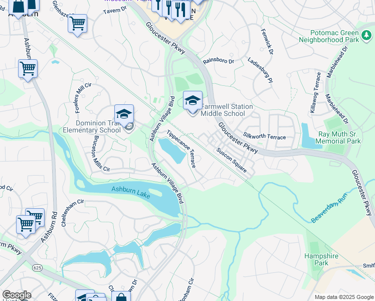map of restaurants, bars, coffee shops, grocery stores, and more near 44153 Tippecanoe Terrace in Ashburn
