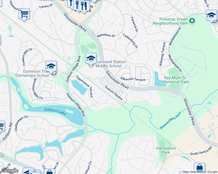 map of restaurants, bars, coffee shops, grocery stores, and more near 21014 Renova Terrace in Ashburn
