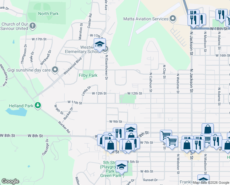 map of restaurants, bars, coffee shops, grocery stores, and more near 1123 Haven Drive in Junction City