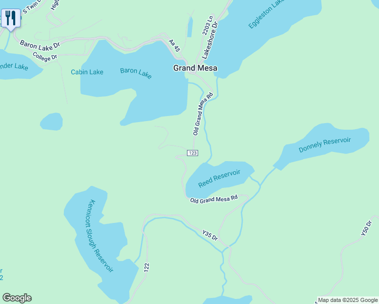 map of restaurants, bars, coffee shops, grocery stores, and more near 25801-26267 Old Grand Mesa Road in Cedaredge