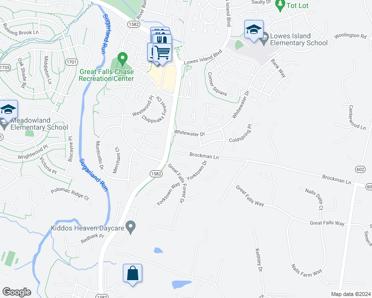 map of restaurants, bars, coffee shops, grocery stores, and more near 47483 Coldspring Place in Sterling