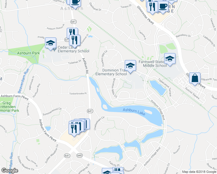 map of restaurants, bars, coffee shops, grocery stores, and more near 43905 Eagle Harbor Terrace in Ashburn