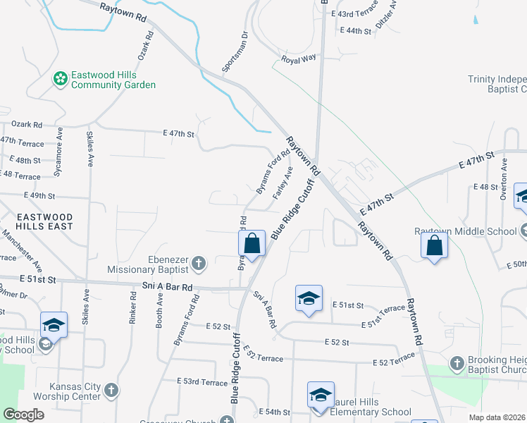 map of restaurants, bars, coffee shops, grocery stores, and more near 8811 E 49 St in Kansas City