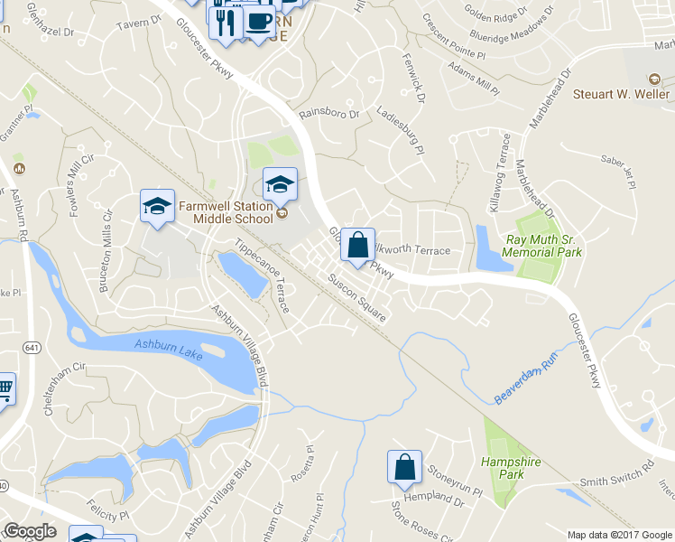 map of restaurants, bars, coffee shops, grocery stores, and more near 21012 Renova Terrace in Ashburn