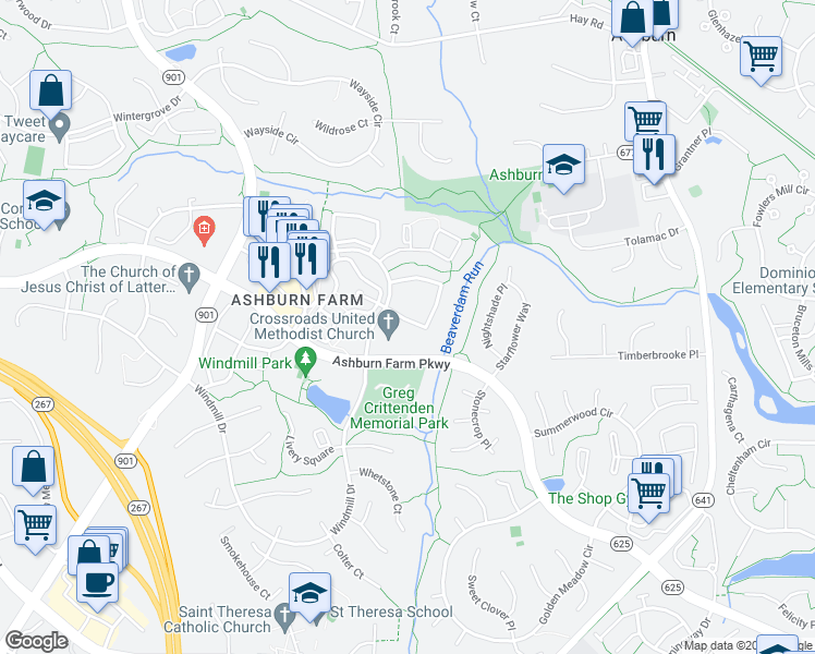 map of restaurants, bars, coffee shops, grocery stores, and more near 43606 Blacksmith Square in Ashburn