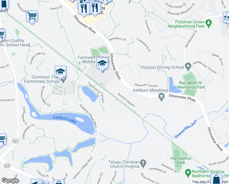 map of restaurants, bars, coffee shops, grocery stores, and more near 44203 Cessna Lane in Ashburn