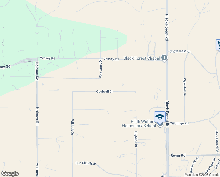 map of restaurants, bars, coffee shops, grocery stores, and more near 6255 Coolwell Drive in Colorado Springs