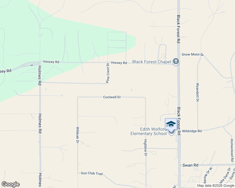 map of restaurants, bars, coffee shops, grocery stores, and more near 6255 Coolwell Drive in Colorado Springs