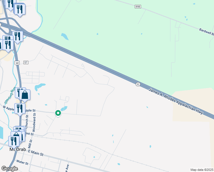 map of restaurants, bars, coffee shops, grocery stores, and more near 520 Linda Way in Mount Orab